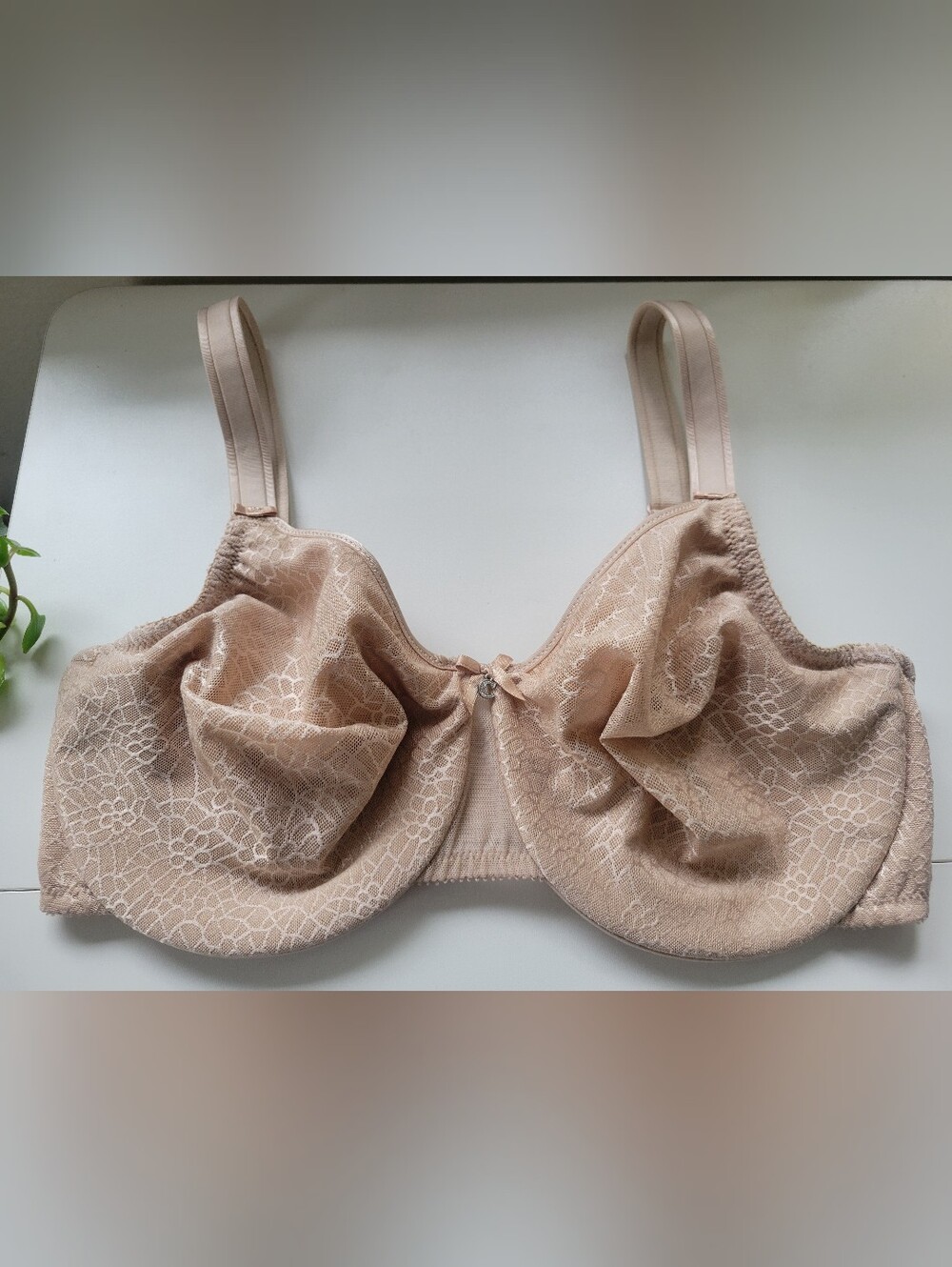 Chantelle Nude Lace Underwire Bra with Center Bow 38DD 18910